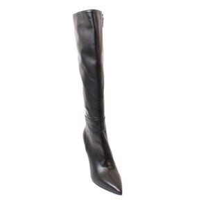 Isabelle 413c Black Leather Zip Pointy Knee High Heel Boot